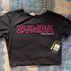 Zumba Fitness Fired Up Black Crop Top with Pink Logo